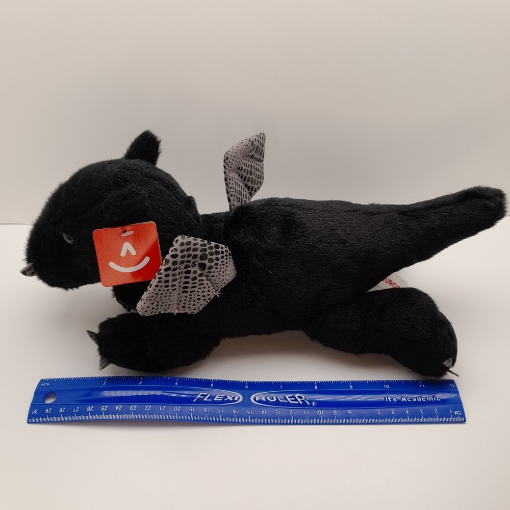 Aurora Flopsie Midnight Dragon Plush 12" Black Green Eyes Stuffed Animal Toy - Picture 9 of 9